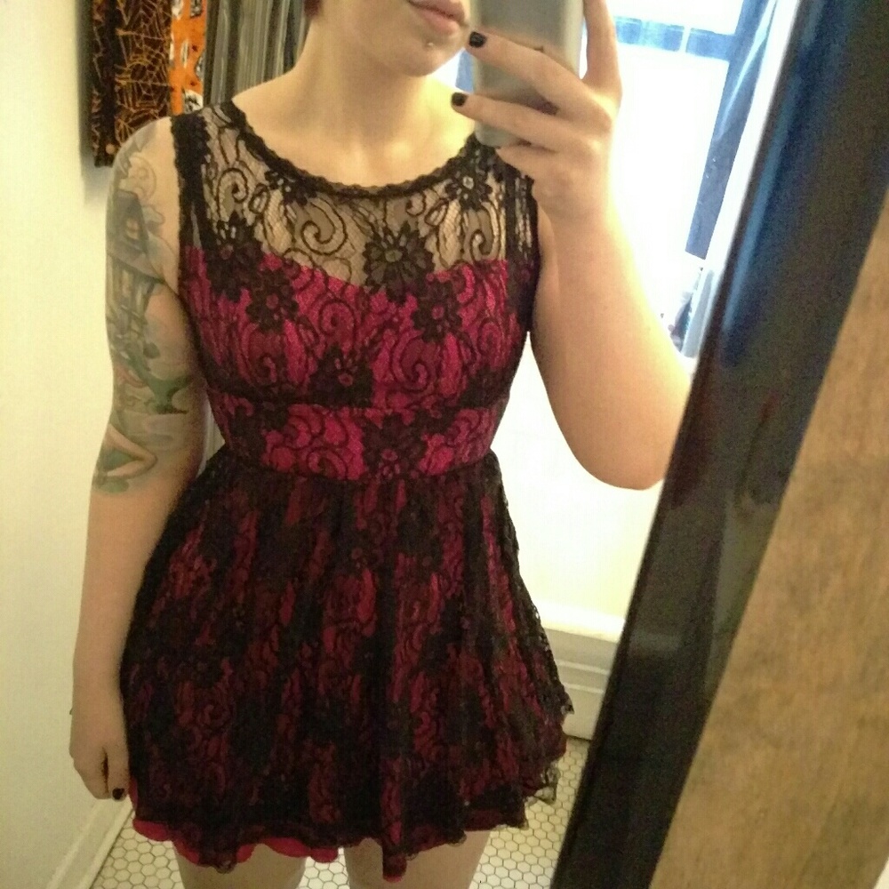 Black and pink lace dress